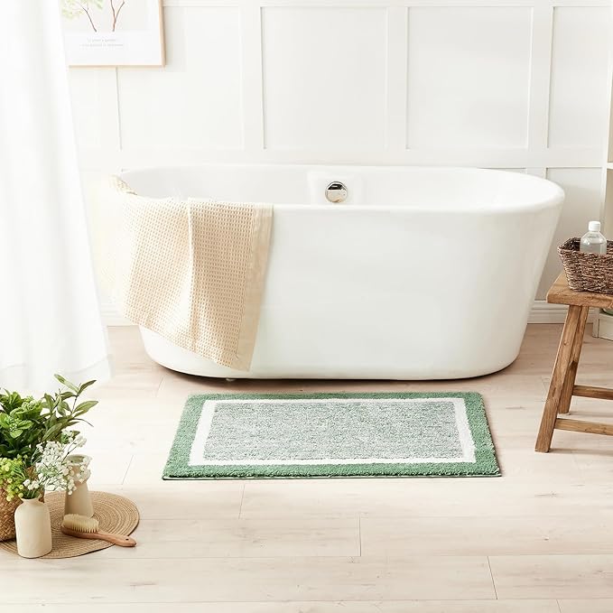 CozeCube Bath mats for Bathroom Non Slip, Fluffy Absorbent Microfiber Bath mat Washable, Aesthetic Bathroom Rugs, Long Sage Green Bath mat, Sage Green, 47" x 24"