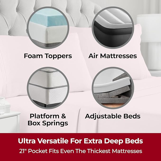 Mellanni Extra Deep Twin Sheets - 3 PC Iconic Collection Bedding - Hotel Luxury, Ultra Soft, Cooling Bed Sheets - Wrinkle, Fade, Stain Resistant (Twin, Blush Pink)