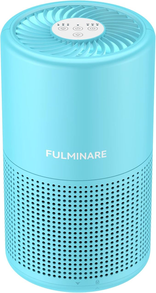 FULMINARE Air Purifiers for Home Bedroom H13 HEPA Air Purifier, 3 Speeds, Timer, 24dB, Small Mini Air Purifier with Night Light, Ocean Blue