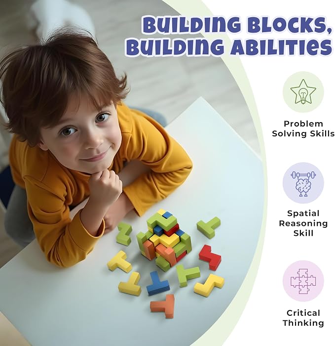 Sharp Brain Zone 3D Wooden Puzzle Cube (9Z 16T Style) | Colorful, Eco-Friendly Wooden Puzzle for Mental Stimulation, Focus, and Problem-Solving Fun | Challenging Brain Teaser for Adults and Kids