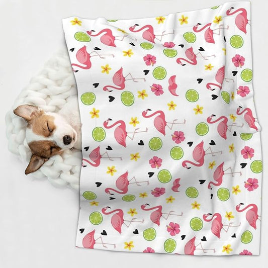 Reversible Plush Dot Pet Blanket for Dogs and Cats, Cute Pink Flamingo, Ultra Soft Two Sided Design with Warm Fuzzy Side and Smooth Side for Comfort