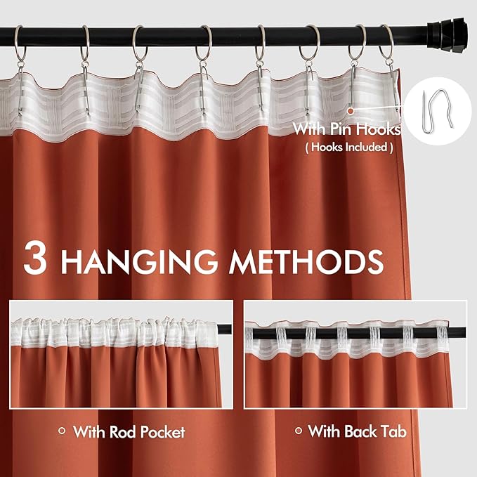 MIULEE Back Tab Burnt Orange Blackout Curtains 102 Inch Long 2 Panels Set