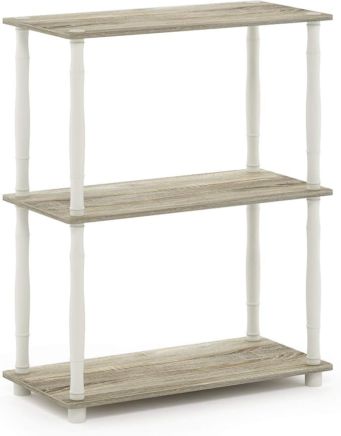 Furinno Turn-N-Tube 3-Tier Compact Multipurpose Shelf Display Rack with Classic Tube, Sonoma Oak/White