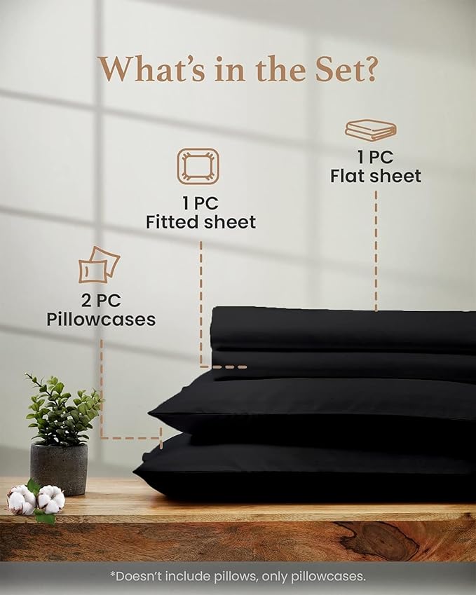 Good Sleep Bedding Cal King Sheet Set - 100% Egyptian Cotton Sheets California King Size, 4 Pc, California King Sheets, Soft, California King Sheet Sets Deep Pocket Fits Upto 16" - Black