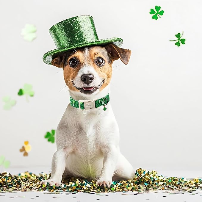 St. Patrick's Day Dog Collar for Small Dogs - Bold Green Lucky Clover Dog Collars, Cute Irish Party Shamrock Puppy Collar, Lightweight Adjustable St. Patricks Day Pet Collars S
