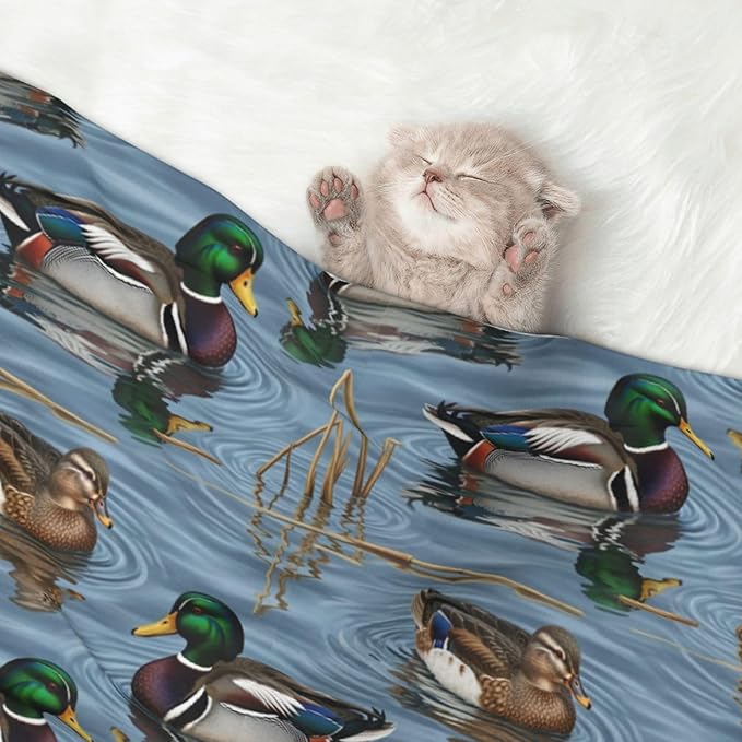 Pet Blanket for Travel and Home, Beauty Mallard Ducks Hunting, Reversible Plush Dot Design with Soft Grip Texture on One Side Perfect for Car Seats Moving Vehicles