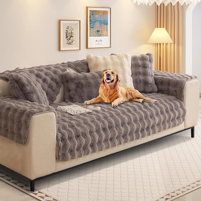 Couch Covers For Dogs,Funny Fuzzy Pet Couch Cover,Plush Solid Colour Non-Slip Couch Cover,Big Dog Bed Blanket, Washable Soft Plush Throw Protector For Bed Couch Car Sofa (27.56x59.06in, Dark Grey)