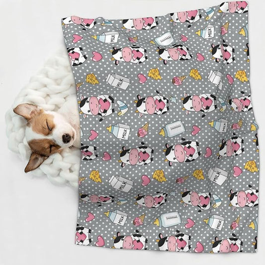 Reversible Pet Blanket for Sofa Protection Pet Comfort, Cartoon Cow Character, Double Sided Design with Cozy Nubby Nap Side and Durable Smooth Play Side