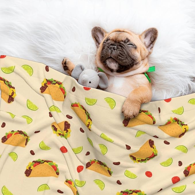 Double Sided Plush Pet Blanket with Cozy Dot Texture and Smooth Reverse, Mexican Taco, Reversible Throw for Dogs Cats on Couches Beds Crates