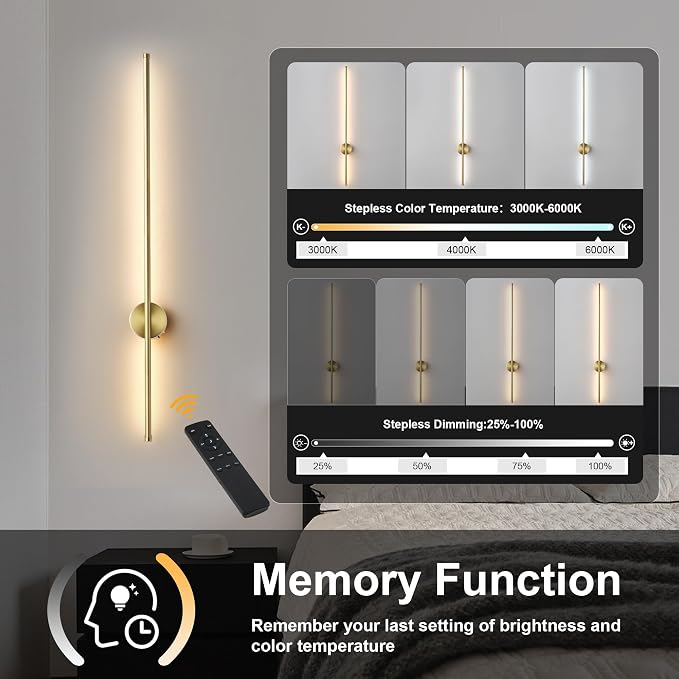 Battery Operated Modern Wall Sconces, Dimmable Wireless Wall Light Set of Two