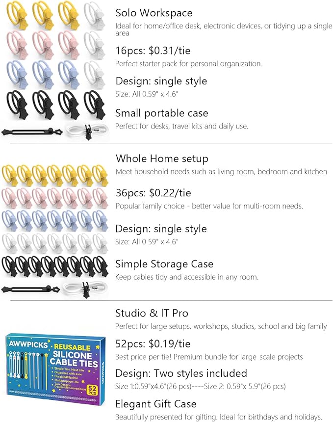 Quick Bind–Silicone Cable Ties Reusable, Cord Organizer for Charging Cables, Data Cables & Computer Wires, Multipurpose Elastic Cable Management Straps for Home,Office,Travel(16pcs,White)