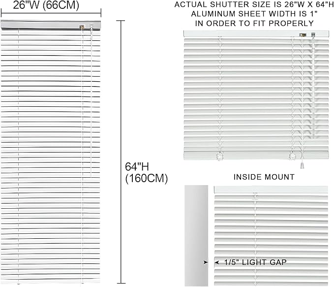 YIIBAII Mini Blinds Suitable for 26.5" W x 64" H Windows 1" Aluminum Horizontal