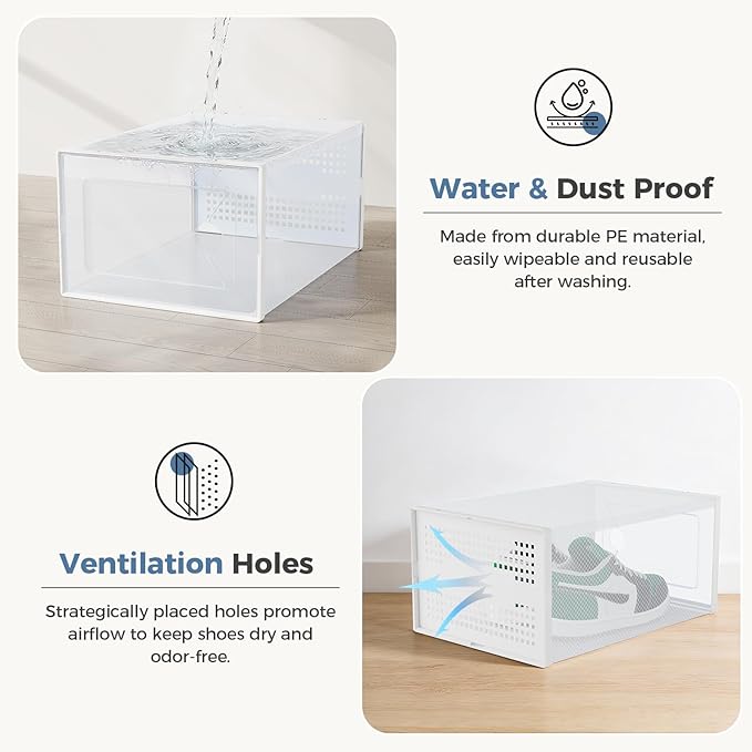 OLIXIS Shoe Storage Boxes, 15-Pack Stackable Clear Shoe Organizers with Lids, Sneaker Display and Storage Containers for Closet, Under Bed, Entryway, White