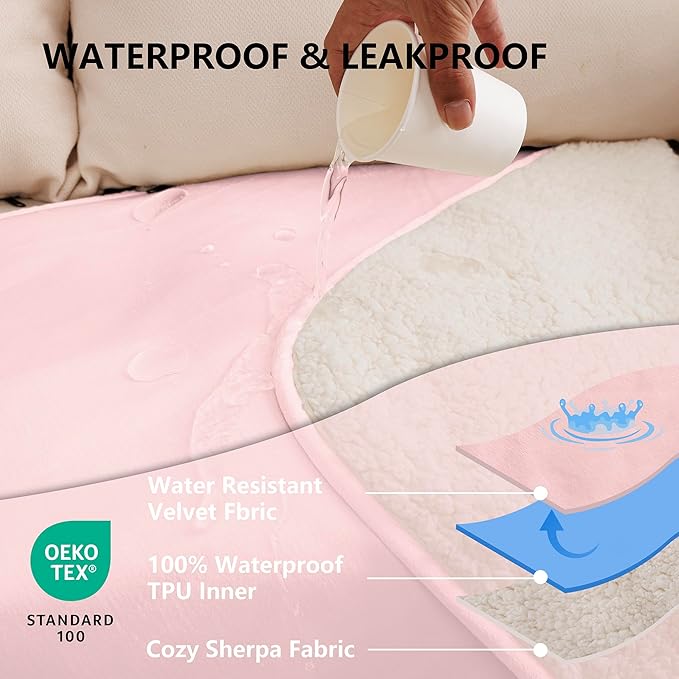 Waterproof Dog Blanket for Large Dog, Leak Proof Pet Sherpa Couch Throw Blankets for Cat, Reversible Sofa Bed Protector Machine Washable-40 x50,Pink
