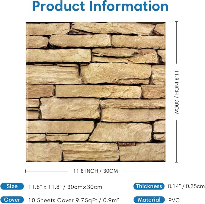 COMSTICKC Peel and Stick Faux Stone Wall Sticker Wall Panels, Not Real Stone