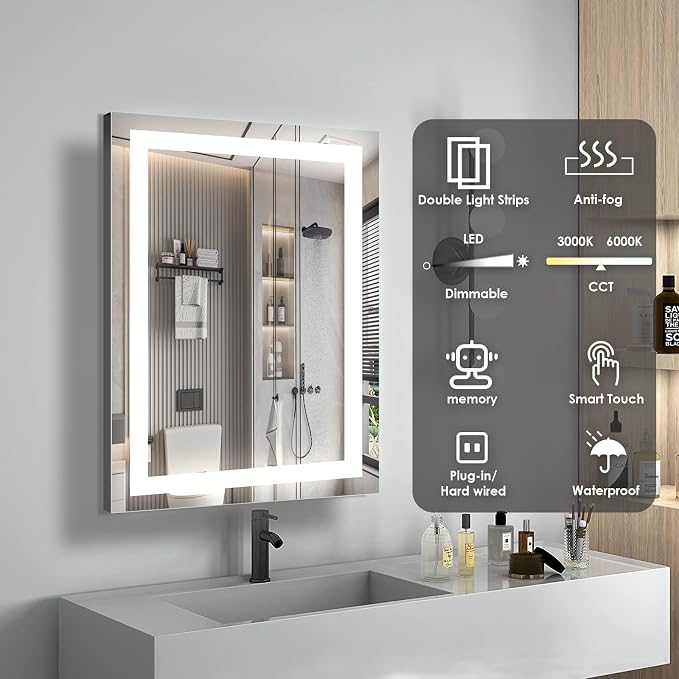 16×24 inches LED Bathroom Mirror, Bathroom Vanity Mirror