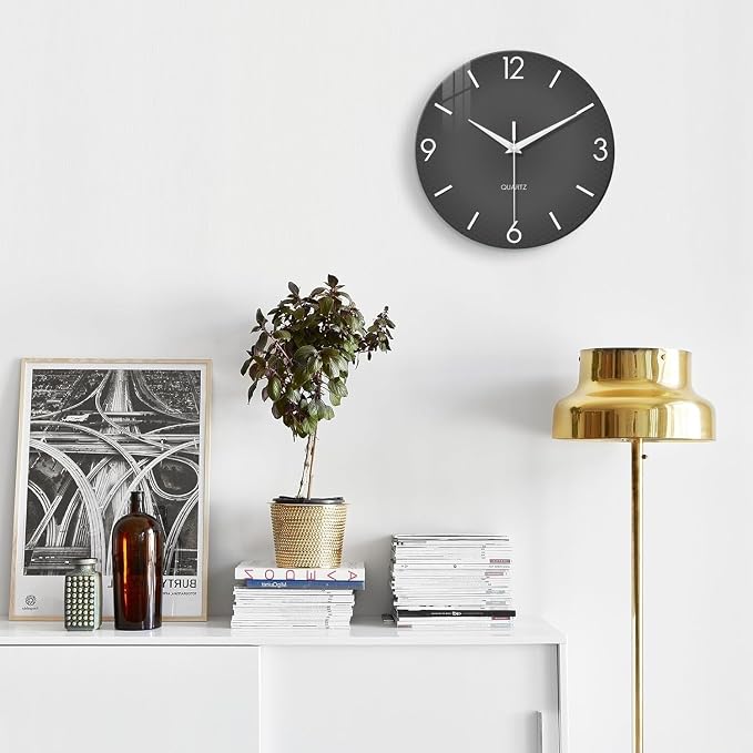 XFM Modern Wall Clock 24 Inch Large Grey Wall Clocks Battery Operated Gray