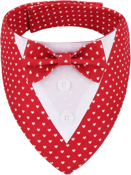 ADOGGYGO Valentine Dog Tuxedo Bandana, Red Heart Pet Tux with Bowtie Adjustable Valentine Costume for Large and Extra Large Dogs Pets (XL)