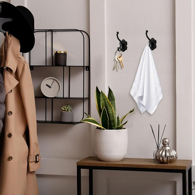Zonon 8 Pcs Black Wall Hooks Set Vintage Coat & Towel Hooks