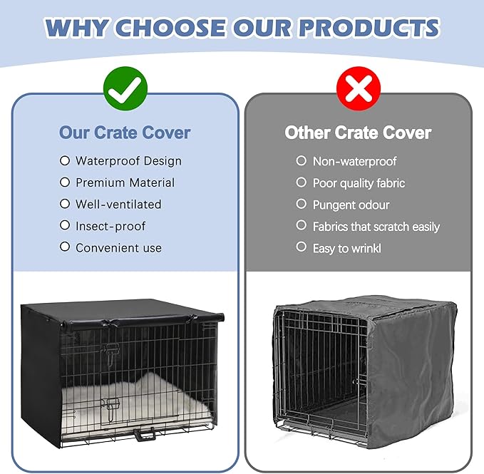 Akinerri Dog Crate Cover - Double Door Waterproof Kennel Cover, Durable 600D Polyester, Black, Fits 42 Inch Dog Crate