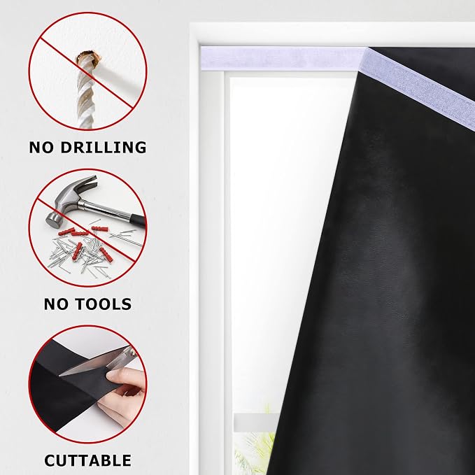 LazBlinds 100% Blackout Door Curtain, No Tools No Drill Cordless Blinds