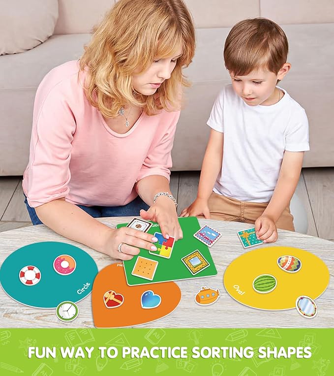EAMAY Shape Sorter Toy for Toddler, Shape Puzzles and Matching Games Set with 8 Sorting Mats and 48 Everyday Objects Pieces - Learning Sorting Toys for Kids