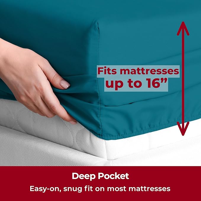 Mellanni Twin Sheets Set - 3 PC Iconic Collection Bedding - Hotel Luxury, Extra Soft, Cooling Bed Sheets - Wrinkle, Fade, Stain Resistant (Twin, Teal)