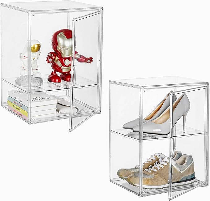 XX-Large Clear Boot & Shoe Display Case with Divider, 2 Pack
