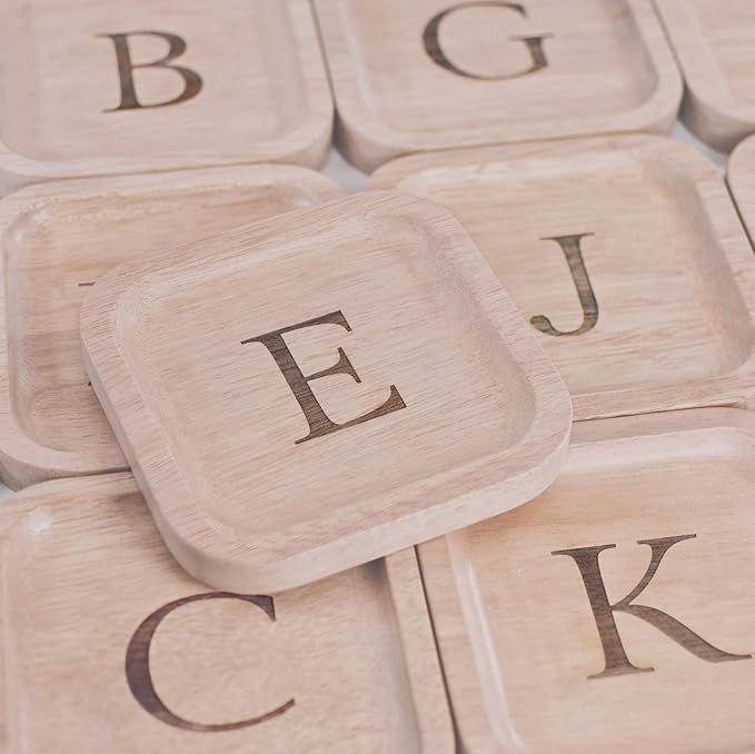 I'm Wooden Personalized Letter Catchall Valet Tray Trinket Dish Jewelry Tray Key Bowl Decorative Plate Organizing Ring Earrings Necklaces Bracelet Watch Coins Wallet Holder (6"x6" Sq Natural B)