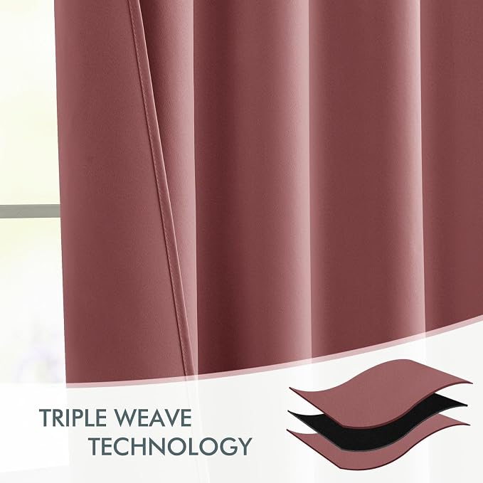 MIULEE Dusty Rose Back Tab Blackout Curtains 90 Inches Long 2 Panels Set