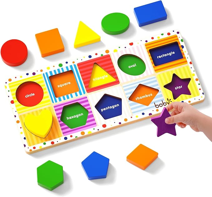 Dailyfunn Wooden Geometric Shape Puzzle (10 pcs) Toddler Puzzles for Ages 1-3 Years Old 12-18-24 Months