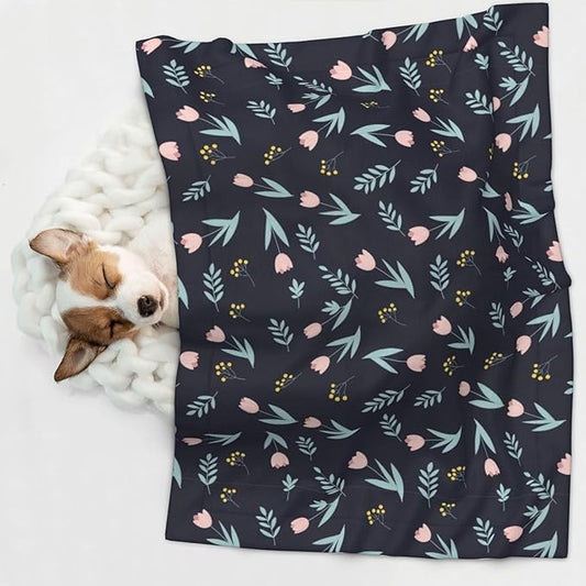 Reversible Plush Throw for Dogs and Cats, Shabby Chic Floral Tulips Flower Pink, Double Sided Blanket with Nubby Dot Side and Sleek Side Ideal for Cuddling Nesting Security