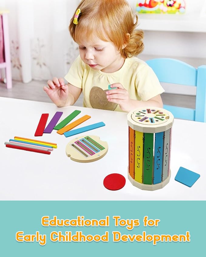 Wooden Sorting Toys Montessori Color & Shape Sorter Preschool Learning Activities Fine Motor Skills Sensory Toys for Toddlers 2-5 Birthday Gifts for Boys and Girls (Colorful-Round)