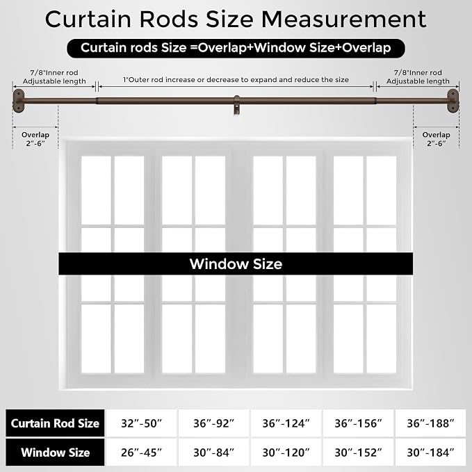 2 Pack Curtain Rods 36-120 Inch, Bronze Wrap Around Blackout Curtain Rods