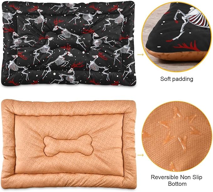 Pet Bed Christmas Deer Skeleton Gothic Dog Bed Mat Absorbing Non Slip Pad Pet Sleeping Mat for Small, Medium, and Large Dogs Puppy Cat 36 in x 24 in