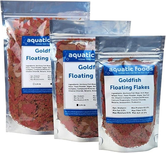 Aquatic Foods Inc. Goldfish Flakes, 42% Protein Color Enhancing and Spirulina Flakes for Aquarium & Pond Goldfish, Koi and All Pond Fish...WL…1/2-lb Foil Pouch Bag