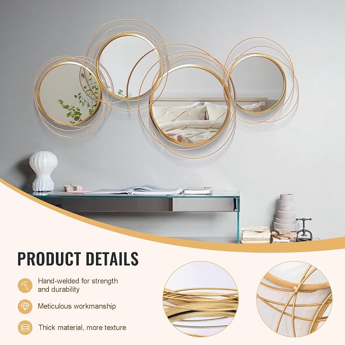 Large Decorative Wall Mirror, Modern Gold Wall Art Mirrors