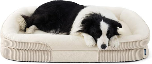 Bedsure XL Orthopedic Dog Beds Large Sized Dog - 360° Oval Bolster Large Dogs Bed for Senior Dogs with Waterproof Washable Cover, Extra Large Comfort Pet Sofa Couch with Ultra-Soft Fleece, Beige, 42"