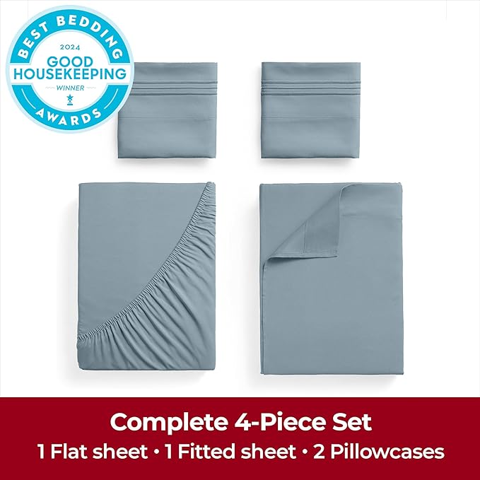 Mellanni Extra Deep California King Sheets - 4 PC Iconic Collection Bedding - Hotel Luxury, Ultra Soft, Cooling Bed Sheets - Wrinkle, Fade, Stain Resistant (Cal King, Spa Blue)