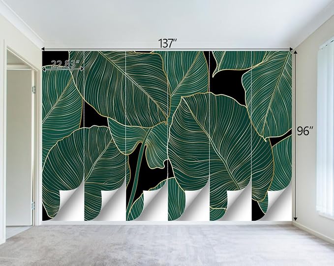 Black and Gold Leaf Mural Bedroom Tropical Green Botanical Wallpaper Room Plant