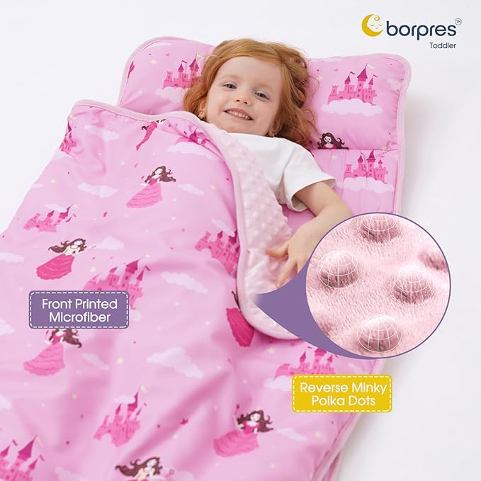 Nap Mat with Pillow Blanket Set: Sleeping Mats for Toddler Kids - Thick Large Roll up Slumber Bag for Daycare Preschool Kindergarten Boys Girls