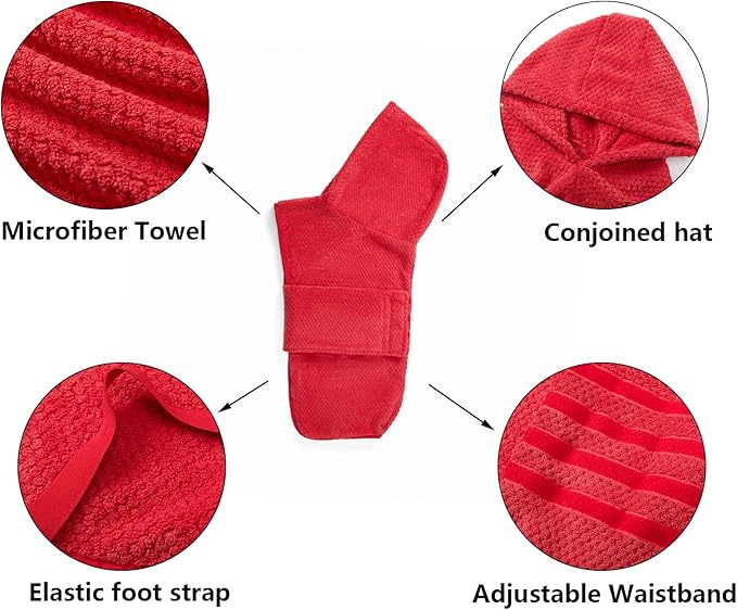 Geyecete Pineapple Grid Dog Drying Coat with Hood - Red, XL