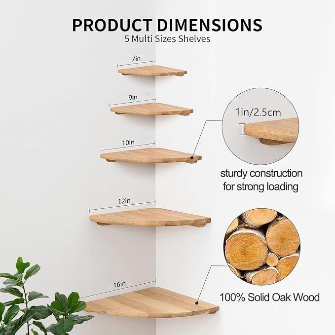 Gieanoo Corner Floating Shelf 9inch Solid Oak Wood Floating Corner Shelf