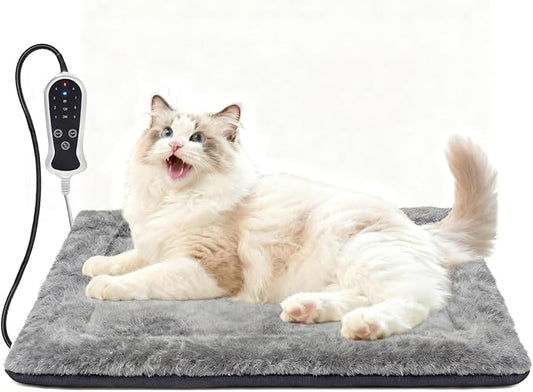 Bestio Heated Cat Beds for Indoor Cats and Small Dogs, 20×20x2in MET&UL Dual Certified Heated Pet Bed with Timer & Temp Adjustable, Removable Waterproof Electric Warming Bed for Indoor Cat,Pets Sofa