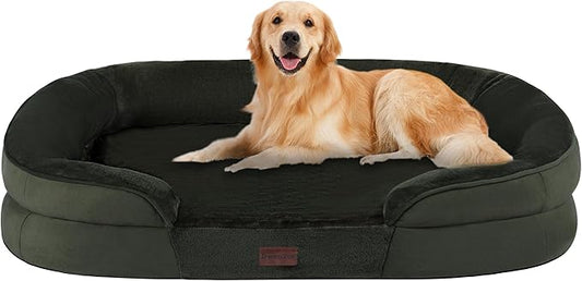 Dwanton Orthopedic Dog Bed for Large Dogs with Gel Memory Foam, Waterproof Dog Sofa, Washable Pet Bed with Four Sided Bolster Cushion, Removable Cover & Non-Slip Bottom, 42", Green