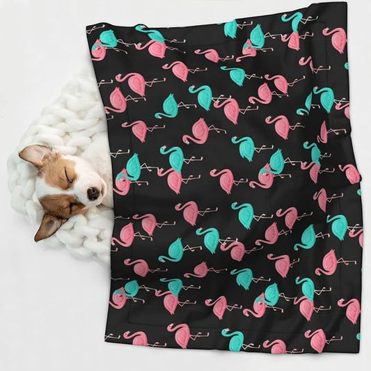 Double Sided Pet Bed Blanket for Added Cushion Warmth, Flamingo Pattern, Reversible Cover with Textured Dot Surface for Existing Beds Standalone Mat