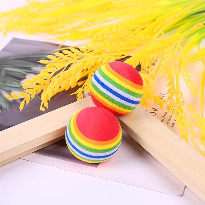 PET SHOW 50pcs 1.38" Cat Toy Balls Interactive for Indoor Cats Red Rainbow Soft EVA Foam Kittens Favorite Toys 35mm Dia. Small Dogs Puppies Toy Balls Bulk Activity Chase Quiet Play Sponge Ball