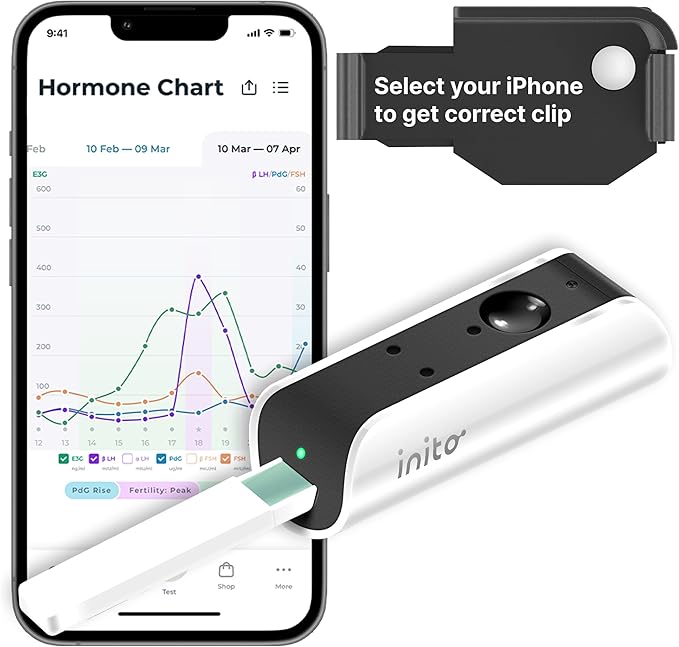 Inito Fertility Monitor & Hormone Tracker for Women | Estrogen, LH, PdG (Urine Metabolite of progesterone), FSH | Track and Confirm Ovulation | Includes 15 Test Strips (iPhone 15 Plus)