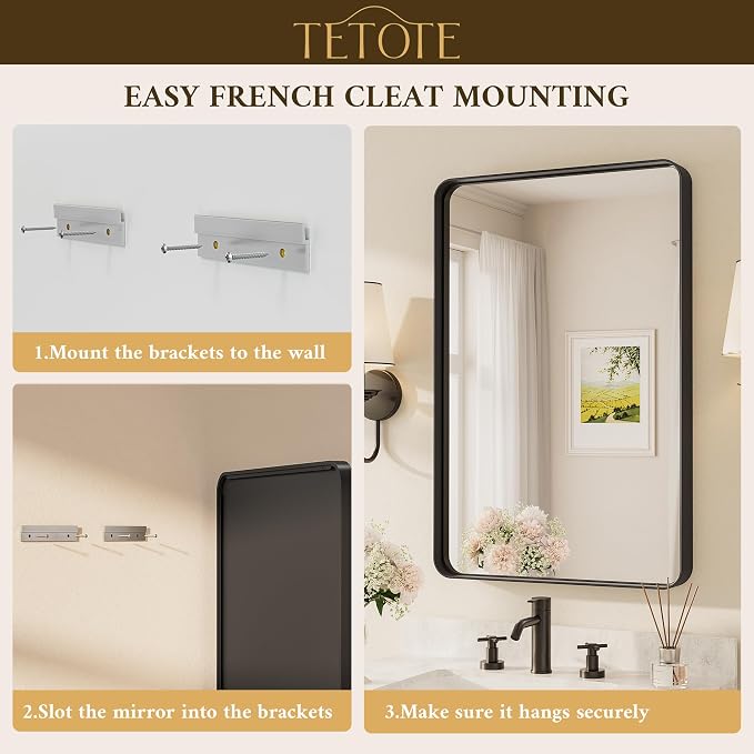 TETOTE Black Framed Mirrors for Bathroom, 42 x 36 Inch Modern Decorative Wall