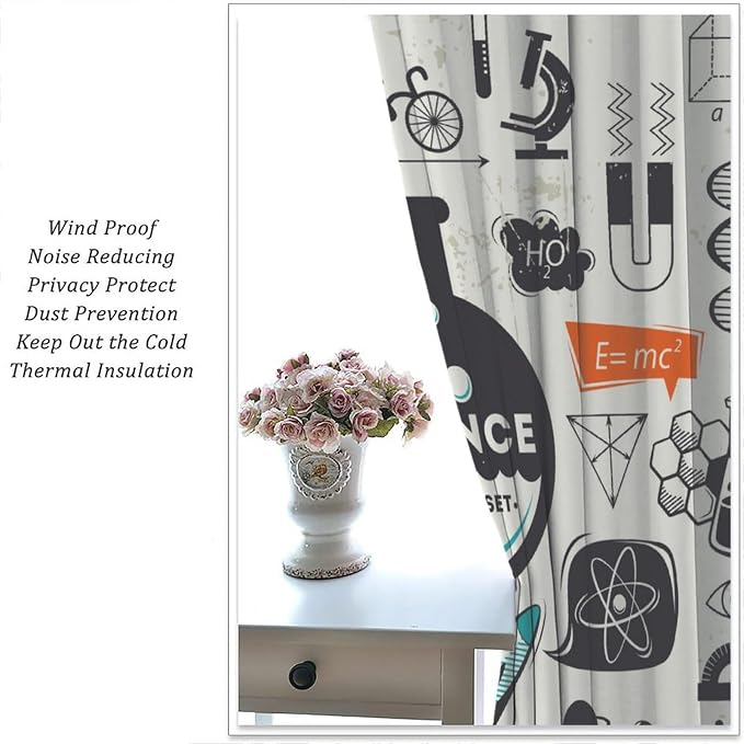 Science Bedroom Curtains, Chemistry Science Pharmacy Research Blackout Rod Pocket Window Drapes for Childs Girls Boys Bedroom Living Room Home Set 2 Panels,42x45 Inches, Style-6